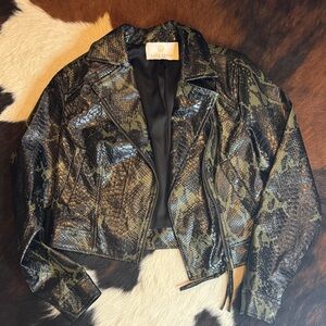 Ramy Brook Black and Olive Snake Skin Jacket